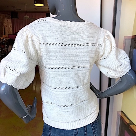 HOUSE OF HARLOW Pointelle Knit Puff-Sleeve Sweater NWOT/sz: S - Picture 7 of 12